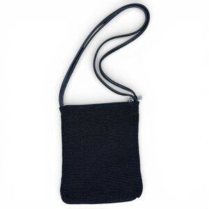 THE SAK Crochet Leather Woven Black Shoulder Bag Handbag Purse Hobo Classic 90s